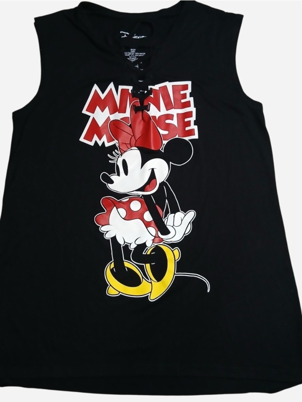 Disney Minnie Mouse Lace Up Tank Top Juniors S Black Graphic Sleeveless Shirt